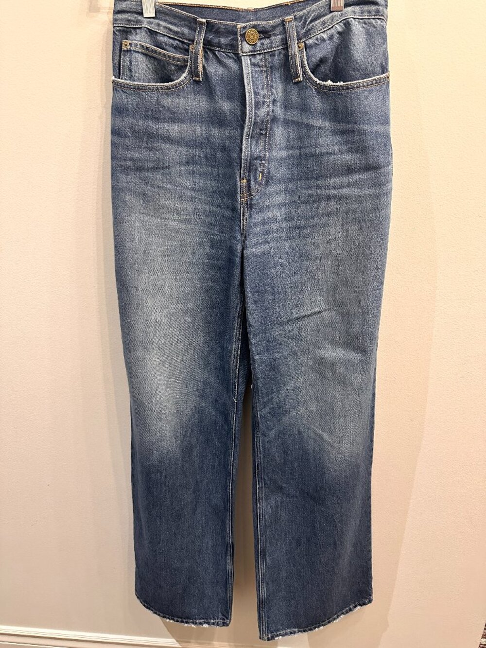 FRAME Le Original High Rise Straight Leg Jeans Button Fly Blue Denim